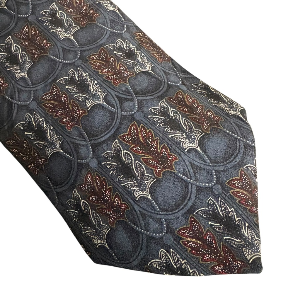 Evan-Picone 100% Silk Tie Blue Red Leaf Pattern USA Vintage‎ Men's Neckwear